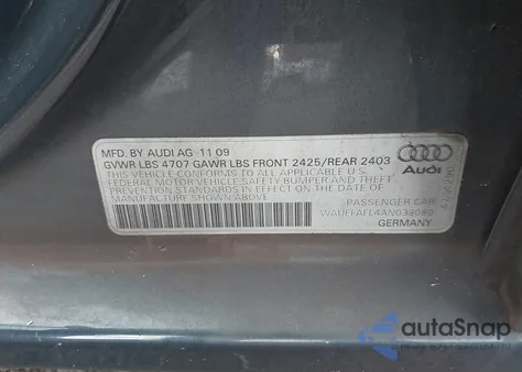 2010 Audi A4 2.0T Premium z USA, uszkodzony, nr VIN WAUEFAFL4AN033080